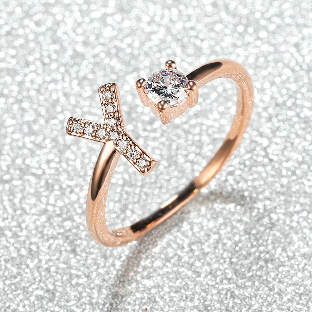 Modischer Ring mit 26 Buchstaben, CZ, Namensinitialen, Ehering, Krone, Liebesring, Brautjungfern-Geschenk, Paarring Y rose gold von Joom DACH