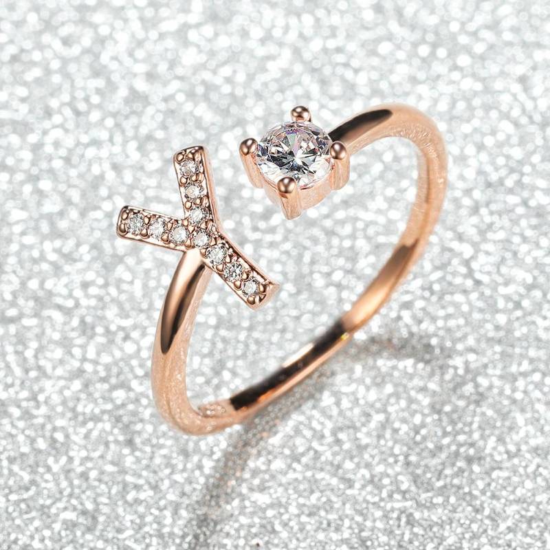 Modischer Ring mit 26 Buchstaben, CZ, Namensinitialen, Ehering, Krone, Liebesring, Brautjungfern-Geschenk, Paarring Y rose gold von Joom DACH