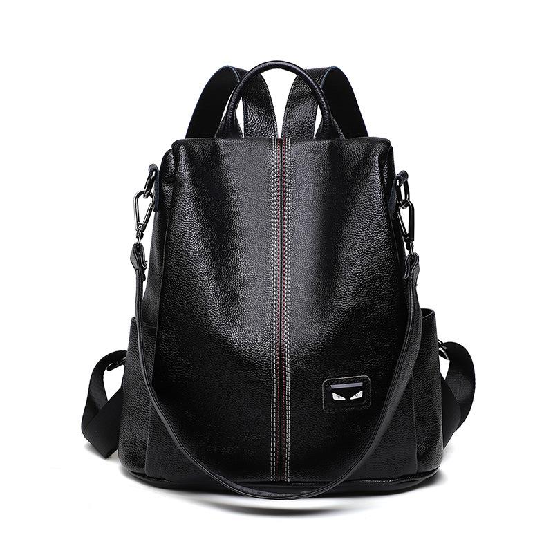 Modischer Rucksack für Damen, Lychee-Korn, weiches Leder, Trend, Frühling, Sommer, Anti-Diebstahl-Rucksack, Mehrzweck-Reisetasche schwarz von Joom DACH