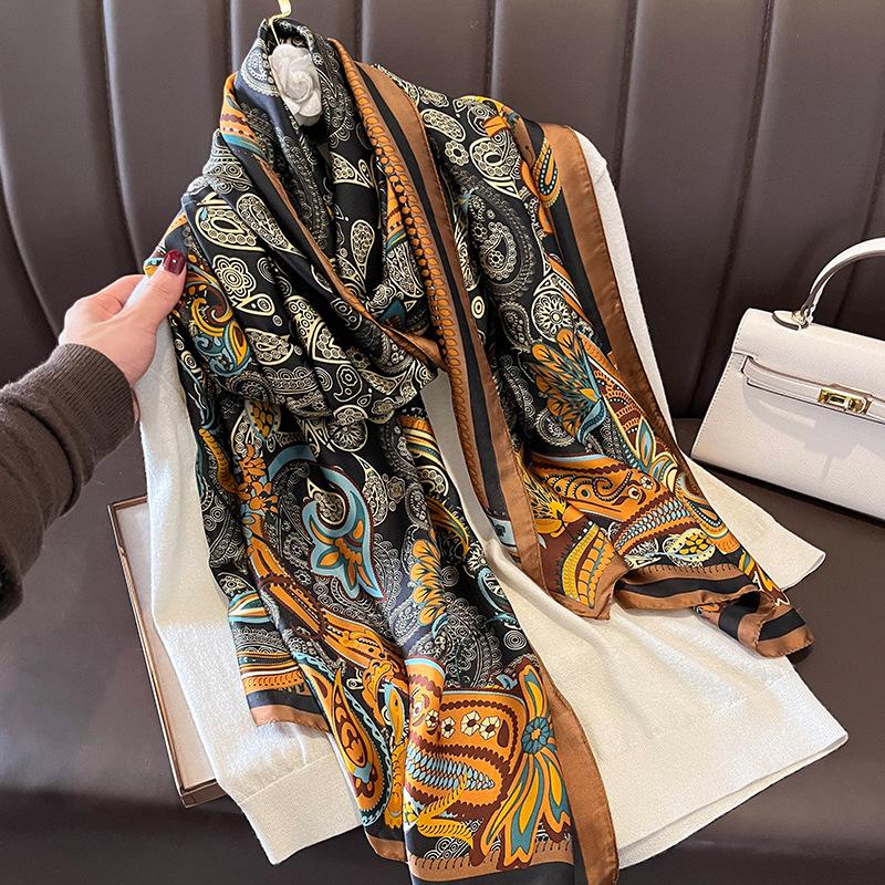 Modischer Seidenschal für Damen, Tücher, weibliche Abdeckung, Blumen, für unterwegs, Sonnenschutz, Sonnenschutz, Strandschals, Klimaanlagen-Wraps 90*180cm von Joom DACH