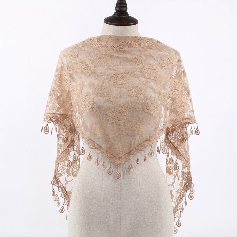 Modischer Spitzen-Dreiecksschal, Damen-Kopftuch, Schal-Dekoration, Nackenschutz-Schal, Damen-Schal 150*45*45cm von Joom DACH