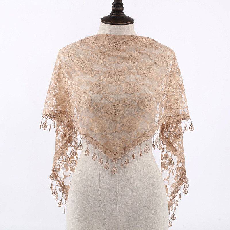 Modischer Spitzen-Dreiecksschal, Damen-Kopftuch, Schal-Dekoration, Nackenschutz-Schal, Damen-Schal 150*45*45cm von Joom DACH