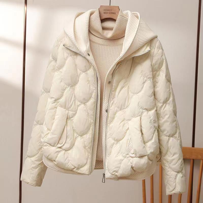 Modischer Wintermantel für Damen, kurzer zweiteiliger Kapuzenpullover mit einfarbiger, verdickter Baumwollwattierung XL beige von Joom DACH