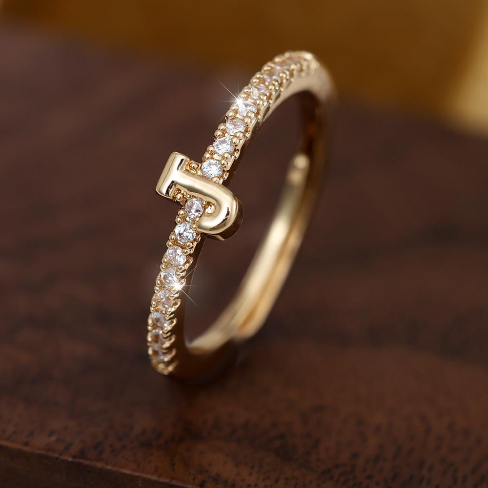 Modischer Zirkon-Ring mit Initialen und Buchstaben, klassisch, schlicht, zum Öffnen, Fingerring für Frauen, Party-Schmuck, Geschenk J gold von Joom DACH