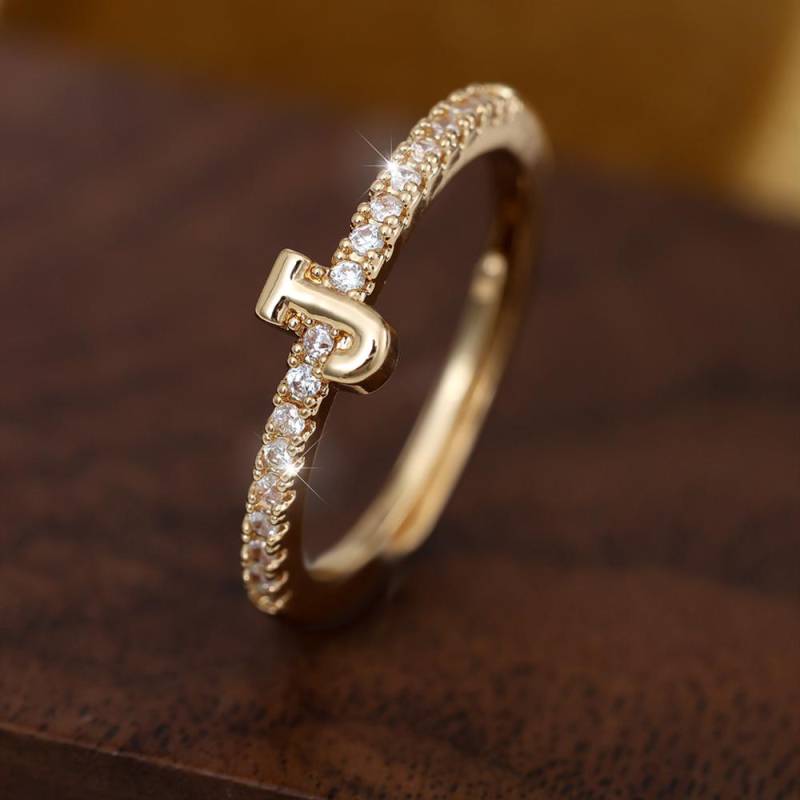 Modischer Zirkon-Ring mit Initialen und Buchstaben, klassisch, schlicht, zum Öffnen, Fingerring für Frauen, Party-Schmuck, Geschenk J gold von Joom DACH