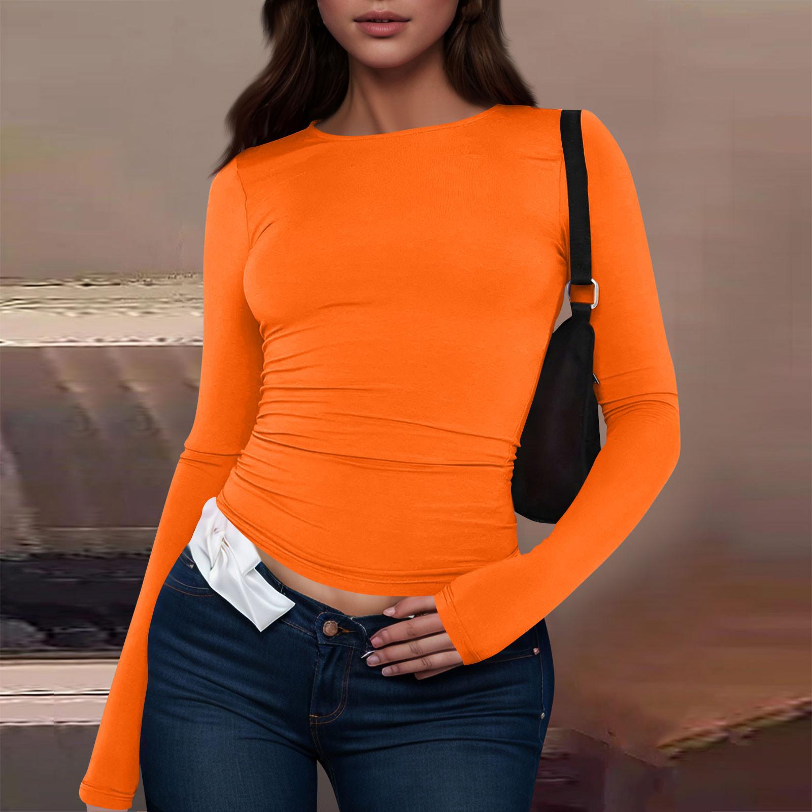 Modisches, einfarbiges, langärmliges T-Shirt-Oberteil für Damen mit Rundhalsausschnitt M orange Modisches, einfarbiges, langärmliges T-Shirt-Oberteil für Damen mit Rundhalsausschnitt M orange von Joom DACH