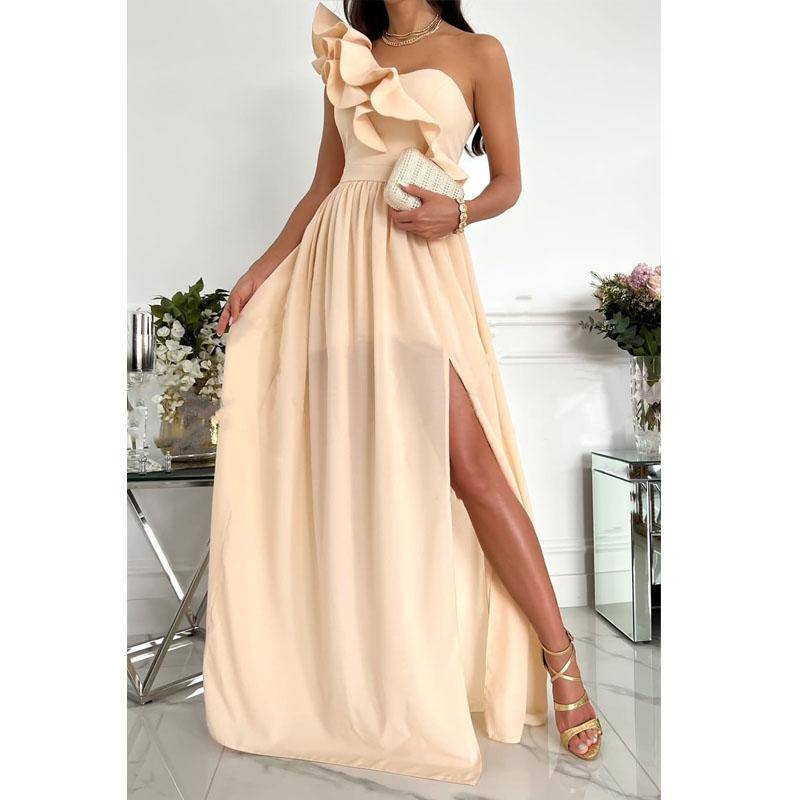 Modisches, lässiges Maxikleid für Damen, elegantes, langes Kleid mit Spitze, Partykleid S beige von Joom DACH