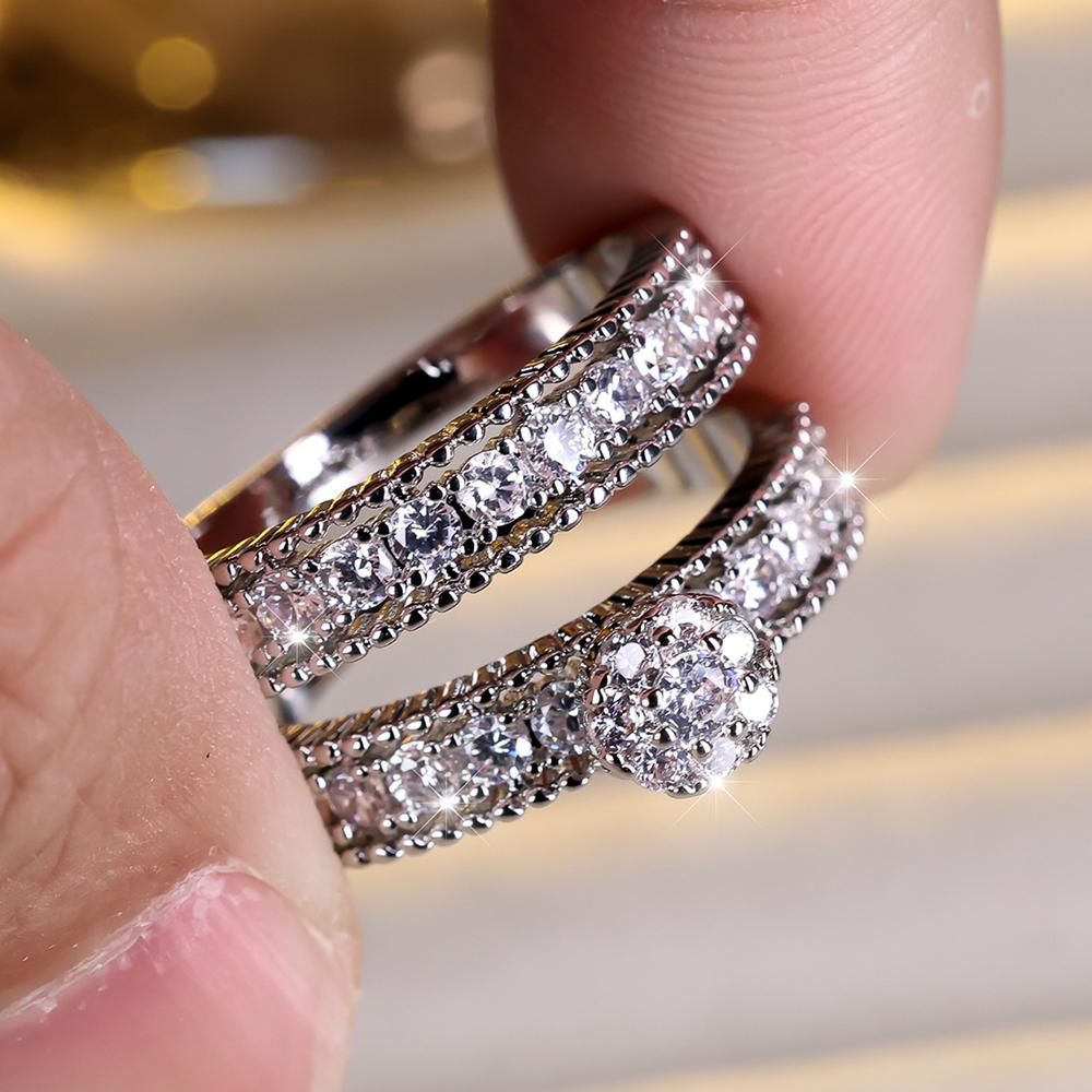 Modisches 2-teiliges Set mit blumenförmigen Zirkonia-Ringen für Frauen, luxuriöse, elegante Verlobungsringe, Party-Schmuckgeschenke 8 silber/weiß von Joom DACH