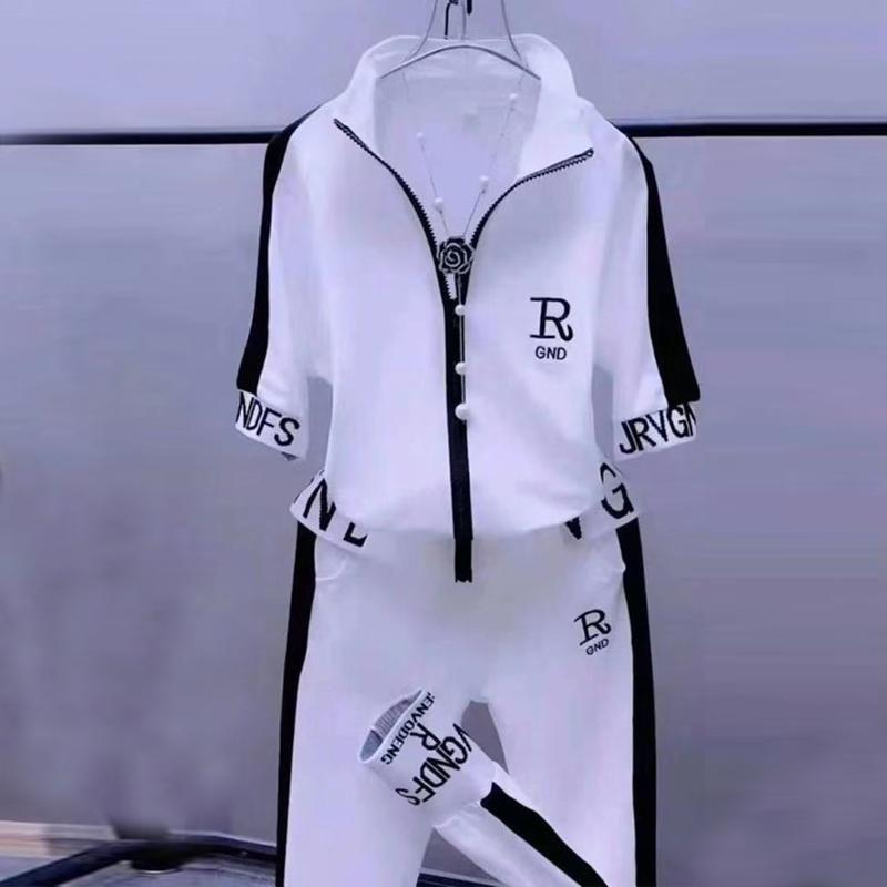 Modisches Casual Sportswear-Set mit kurzärmeligen Haremshosen für Damen, zweiteilig XXXXL weiß von Joom DACH