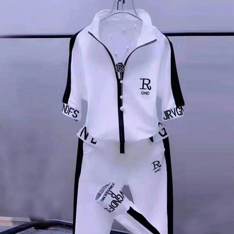 Modisches Casual Sportswear-Set mit kurzärmeligen Haremshosen für Damen, zweiteilig XXXXL weiß von Joom DACH