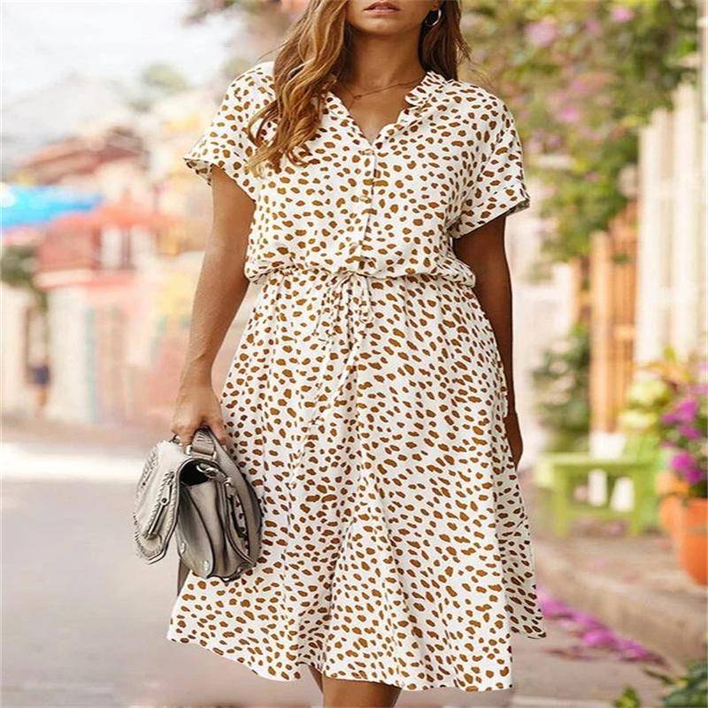 Modisches Damen-Sommerkleid mit Polka-Dot-Print und kurzen Ärmeln S weiß von Joom DACH