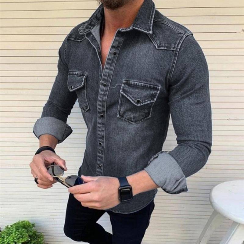 Modisches Herren-Jeansjacke-Langarmshirt L schiefer grau von Joom DACH