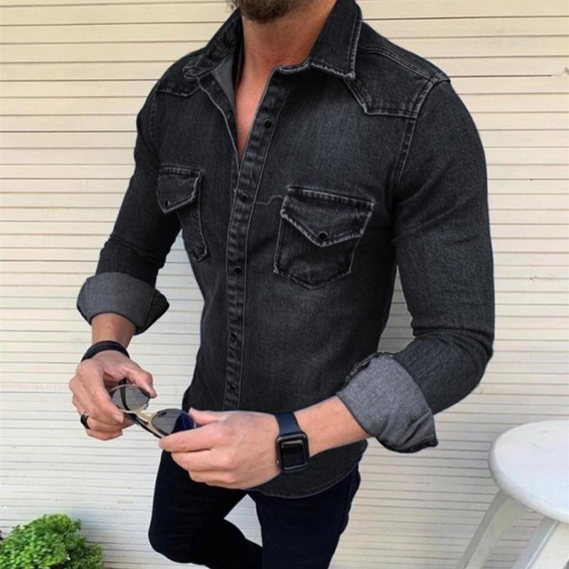Modisches Herren-Jeansjacke-Langarmshirt L schwarz von Joom DACH