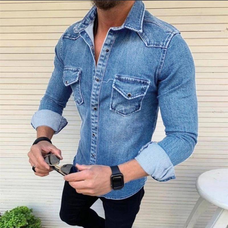 Modisches Herren-Jeansjacke-Langarmshirt M hellblaue von Joom DACH