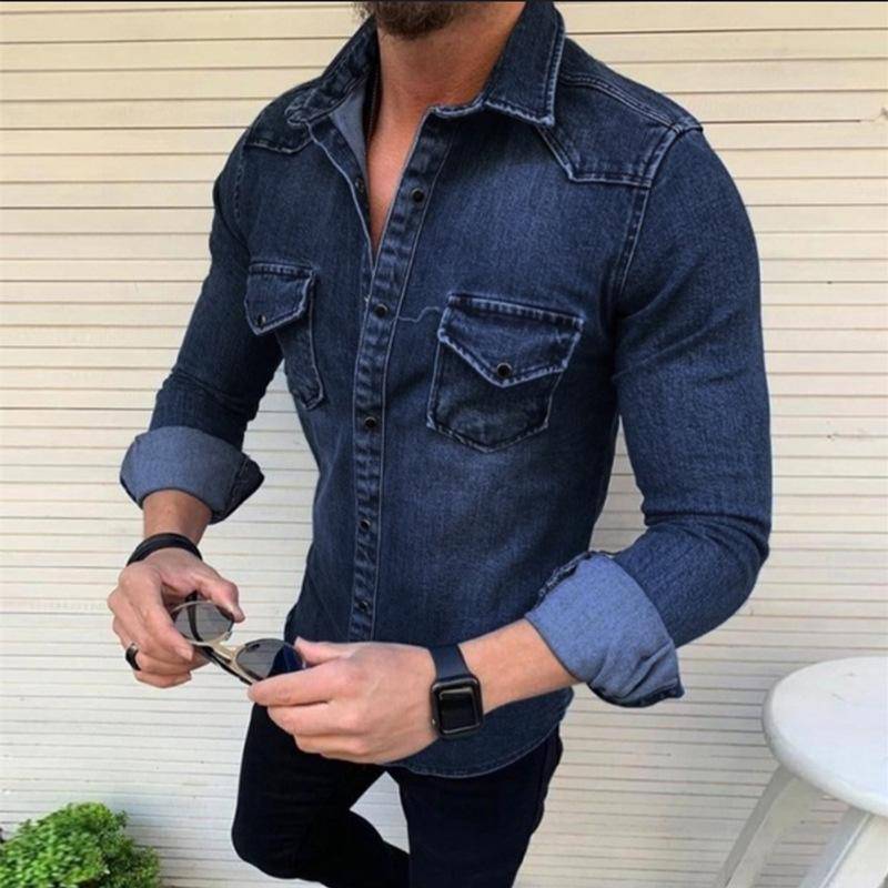 Modisches Herren-Jeansjacke-Langarmshirt XL navy blau von Joom DACH