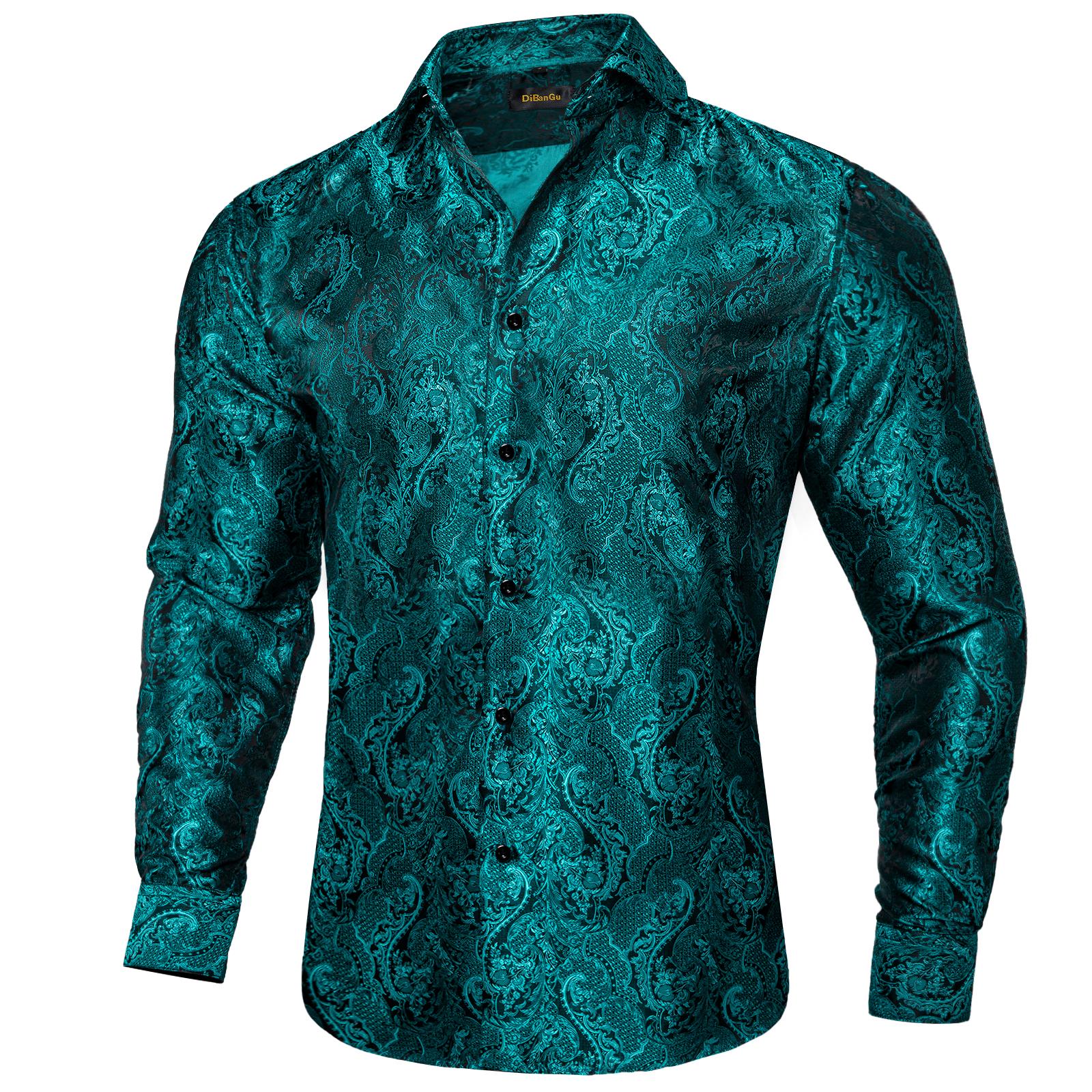 Modisches Herren-Seidenhemd, Herbsthemden, Umlegekragen, Langarm-Hemd, Paisley-Freizeithemd für formelle Partys S von Joom DACH