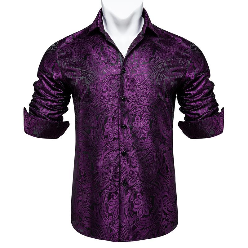 Modisches Herren-Seidenhemd, Herbsthemden, Umlegekragen, Langarm-Hemd, Paisley-Freizeithemd für formelle Partys XXXL von Joom DACH