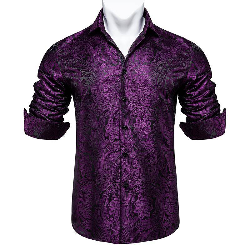 Modisches Herren-Seidenhemd, Herbsthemden, Umlegekragen, Langarm-Hemd, Paisley-Freizeithemd für formelle Partys XXXL von Joom DACH