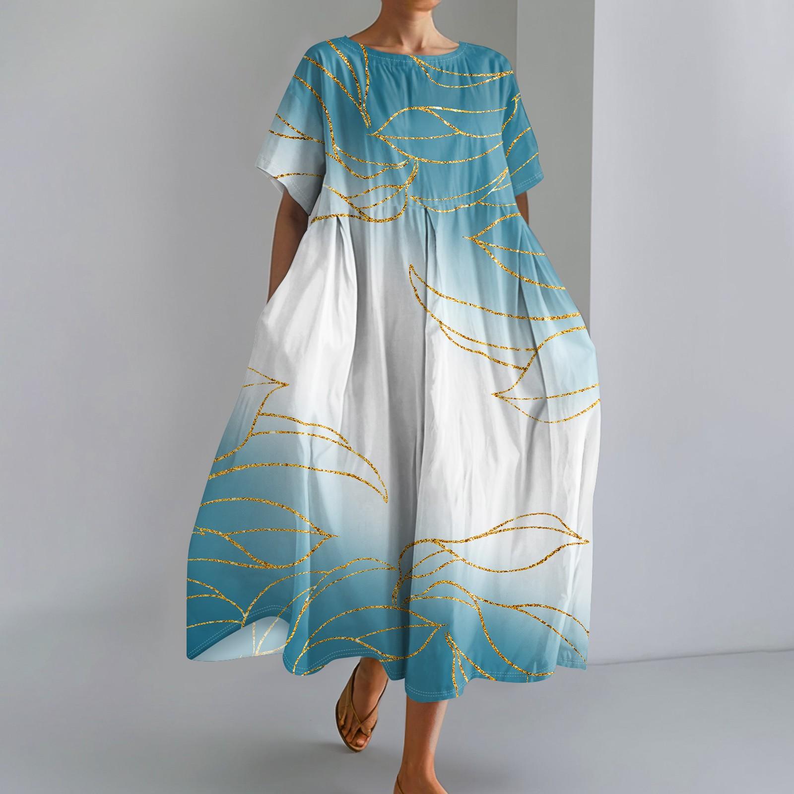 Modisches Kleid mit Farbverlauf-Print, Rundhalsausschnitt, kurzen Ärmeln, lockerem Saum und Tasche für Damen XXXL grün Modisches Kleid mit Farbverlauf-Print, Rundhalsausschnitt, kurzen Ärmeln, lockerem Saum und Tasche für Damen XXXL grün von Joom DACH