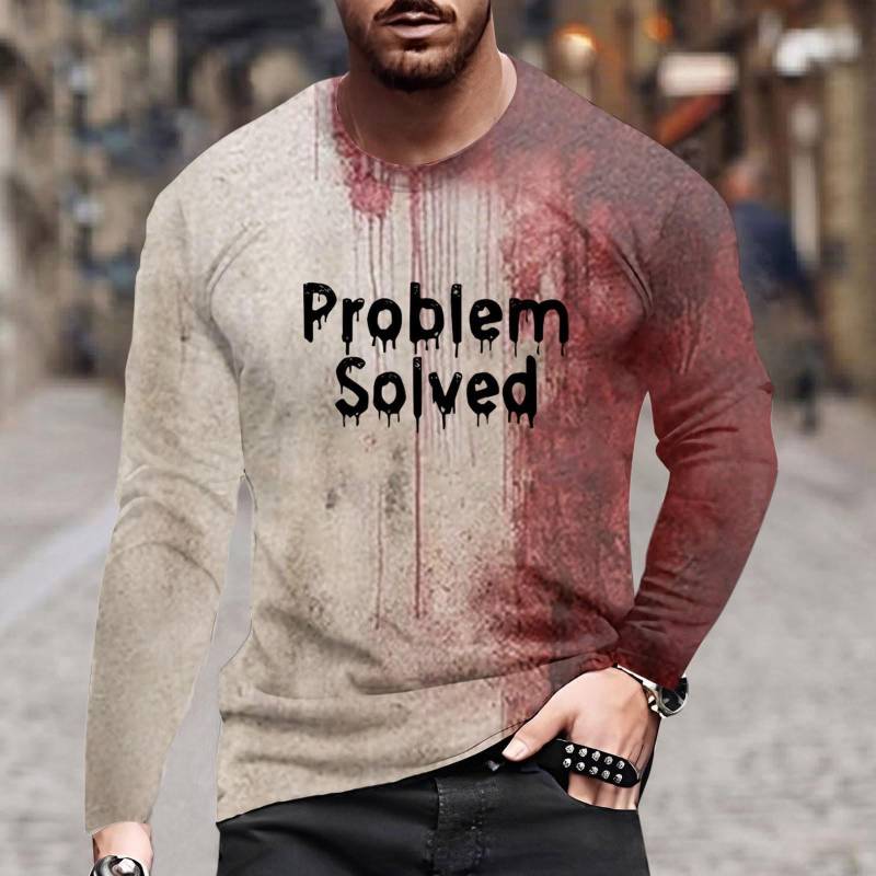 Modisches Langarm-Freizeithemd für Herren mit Rundhalsausschnitt und Halloween-Print XL rot von Joom DACH