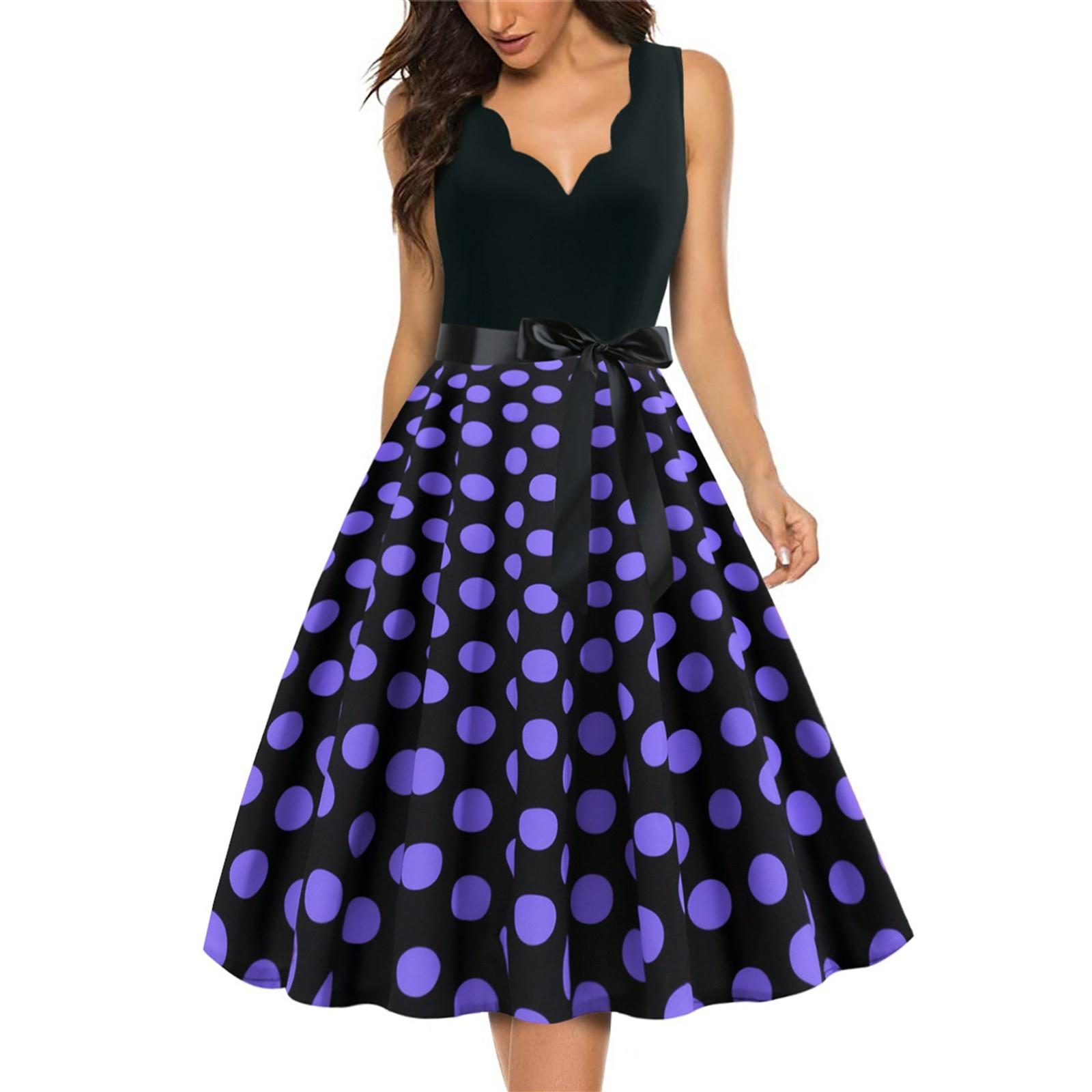 Modisches Swing-Kleid mit Retro-V-Ausschnitt und Polka-Dot-Print für Damen XXL dunkelviolette von Joom DACH