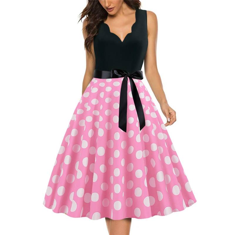 Modisches Swing-Kleid mit Retro-V-Ausschnitt und Polka-Dot-Print für Damen XXL rosa von Joom DACH