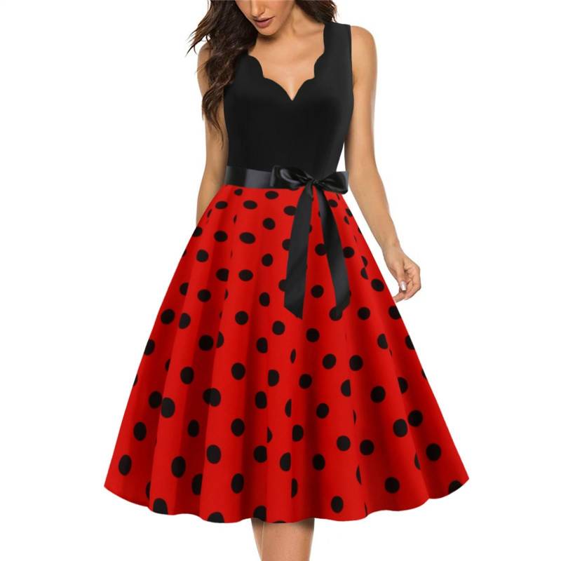 Modisches Swing-Kleid mit Retro-V-Ausschnitt und Polka-Dot-Print für Damen XXL weinrot von Joom DACH