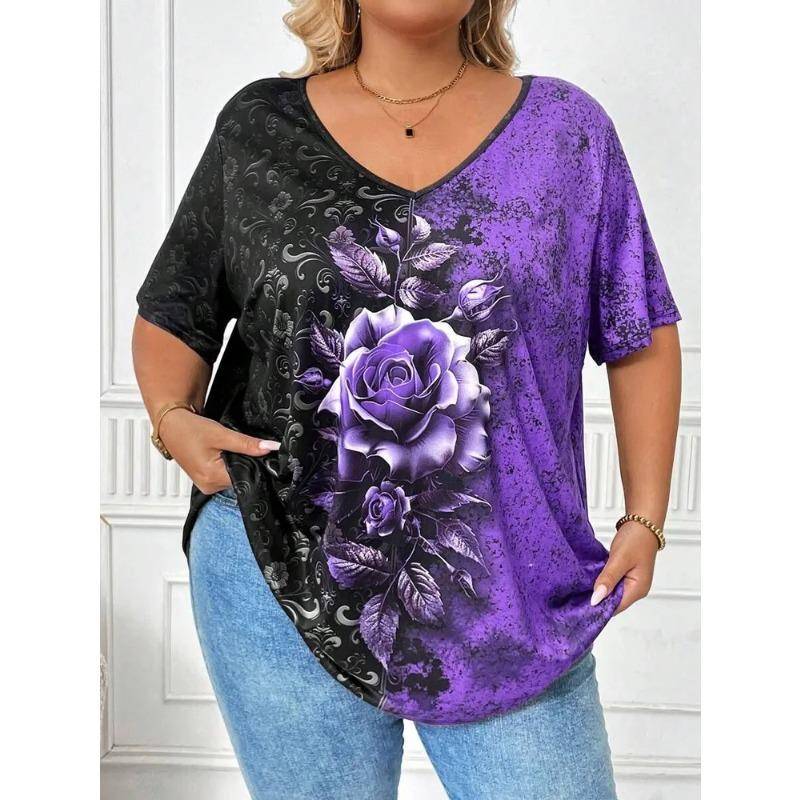 Modisches bedrucktes Damen T-Shirt mit weitem Ausschnitt Modisches Übergrößen Kurzarm V-Ausschnitt 3D-gedrucktes T-Shirt 5XL von Joom DACH