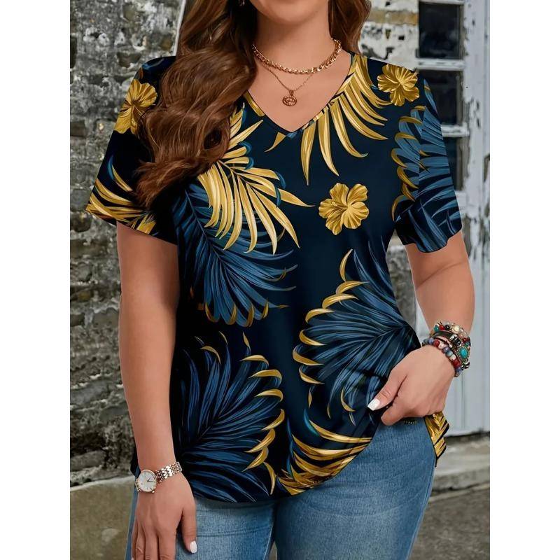 Modisches bedrucktes Damen T-Shirt mit weitem Ausschnitt Modisches Übergrößen Kurzarm V-Ausschnitt 3D-gedrucktes T-Shirt 5XL von Joom DACH