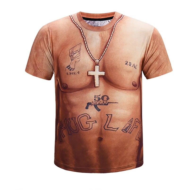 Modisches lustiges Six-Pack-Bauchmuskel-Tattoo-T-Shirt für Männer, Rundhals-Kurzarm-T-Shirts, cooles Streetwear-T-Shirt mit 3D-Druck 4XL von Joom DACH