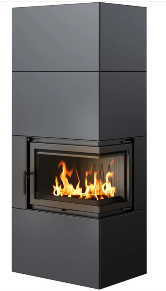 Modularer Kamin Box 8 kW Ø 200 Schwarze selbstschließende Tür von Joom DACH