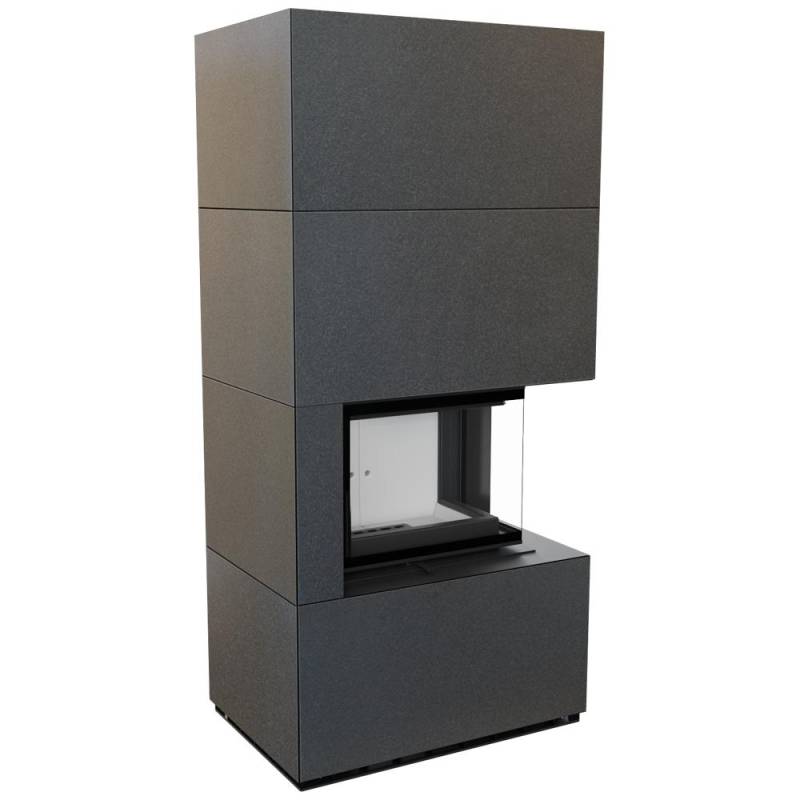 Modulkamin KRATKI FLOKI rechtsseitig 8 kW Ø 160 Granitplatten INDIAN BLACK von Joom DACH