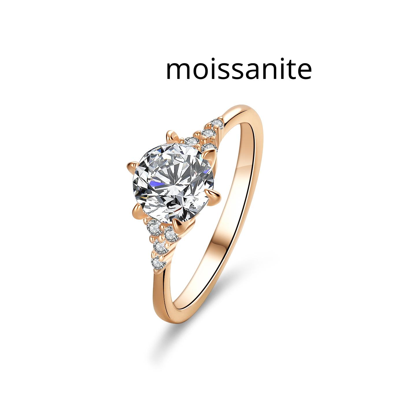 Moissanitring Damen Silberring Sechs-Klauen Prinzessin Krone Diamantring Ring vergoldet Champagner Ehering Vorschlag Diamantring Geschenk für Freundin 9 von Joom DACH