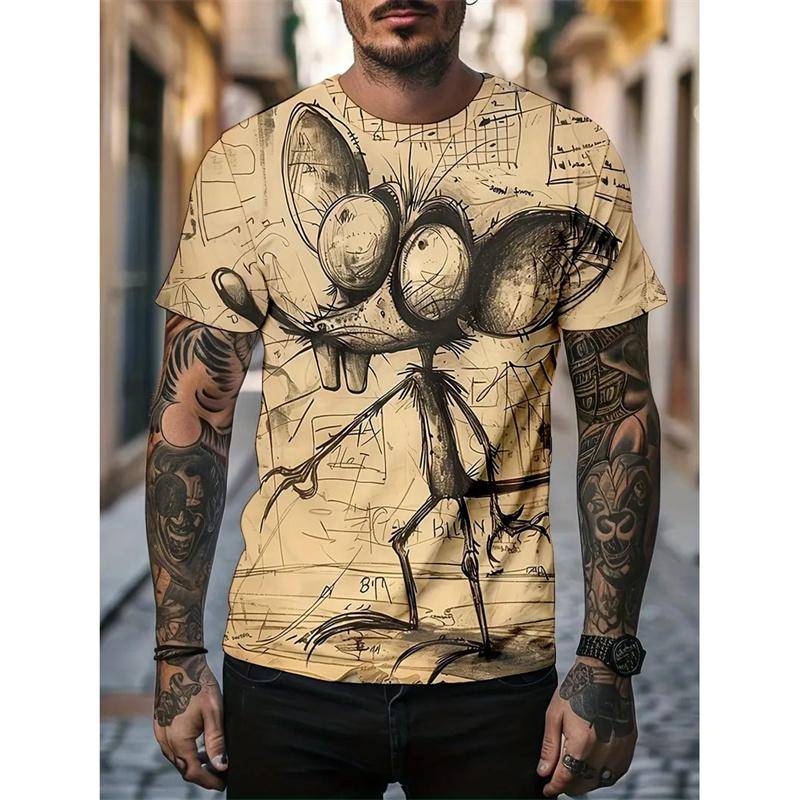 Monster-Graffiti-Art-Grafik-T-Shirt für Herren, Tier-3D-Druck, T-Shirts, Sommer, lässig, O-Ausschnitt, Übergröße, kurze Ärmel, Oberteile, Größe XS-6XL 6XL von Joom DACH