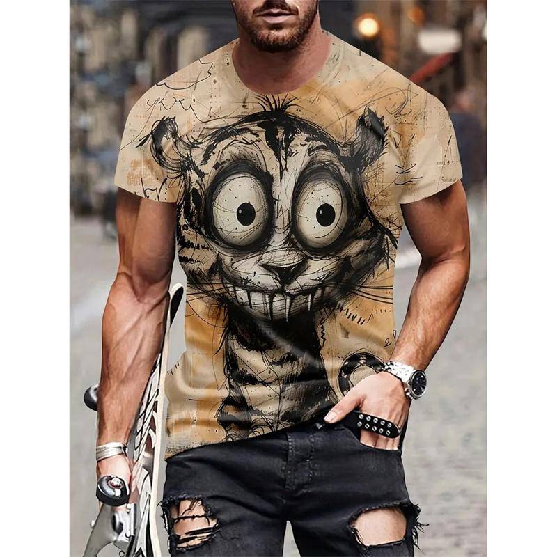 Monster-Graffiti-Art-Grafik-T-Shirt für Herren, Tier-3D-Druck, T-Shirts, Sommer, lässig, O-Ausschnitt, Übergröße, kurze Ärmel, Oberteile, Größe XS-6XL XL von Joom DACH