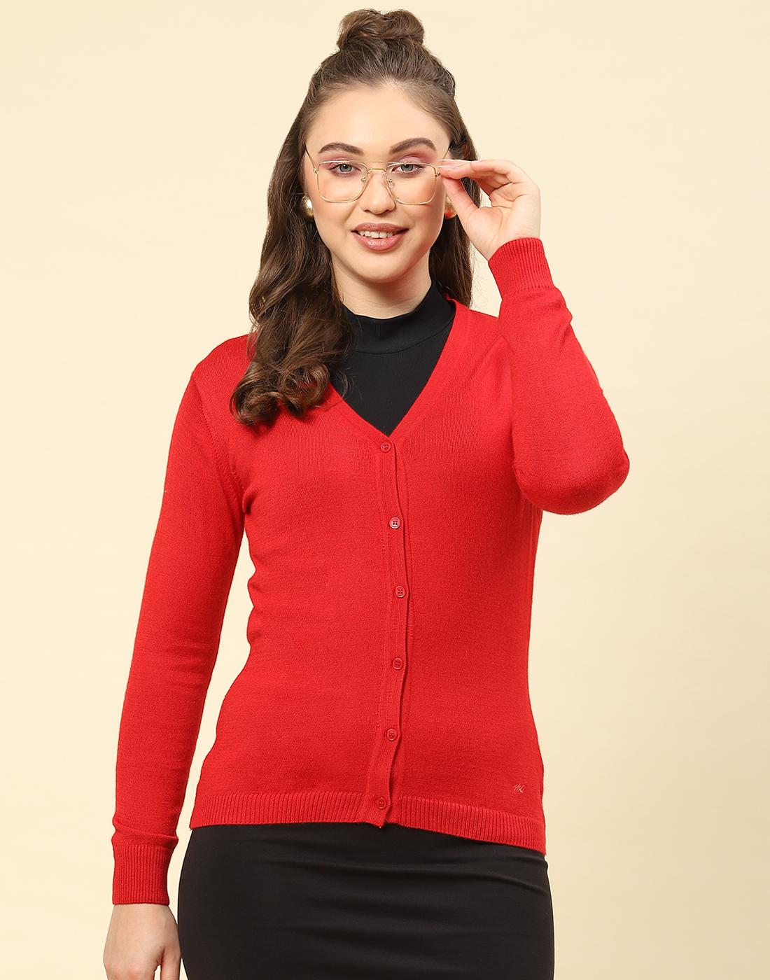 Monte Carlo Damen Rot Uni V-Ausschnitt Langarm Strickjacke 2XL rot von Joom DACH
