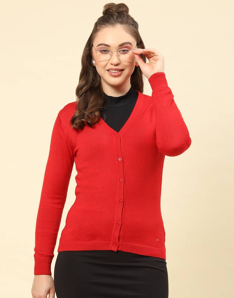 Monte Carlo Damen Rot Uni V-Ausschnitt Langarm Strickjacke 2XL rot von Joom DACH