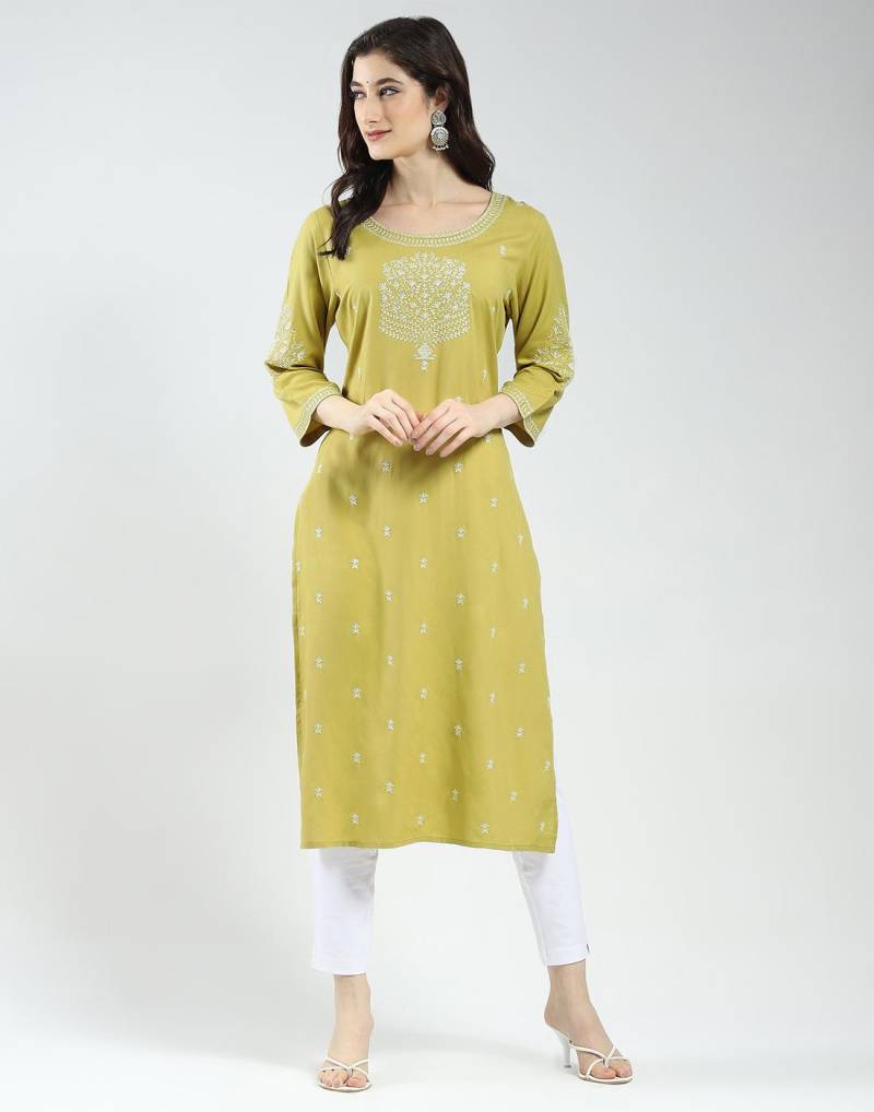 Monte Carlo Damen Selbstdesign 3/4-Ärmel Regular Fit Kurti XXL grün von Joom DACH
