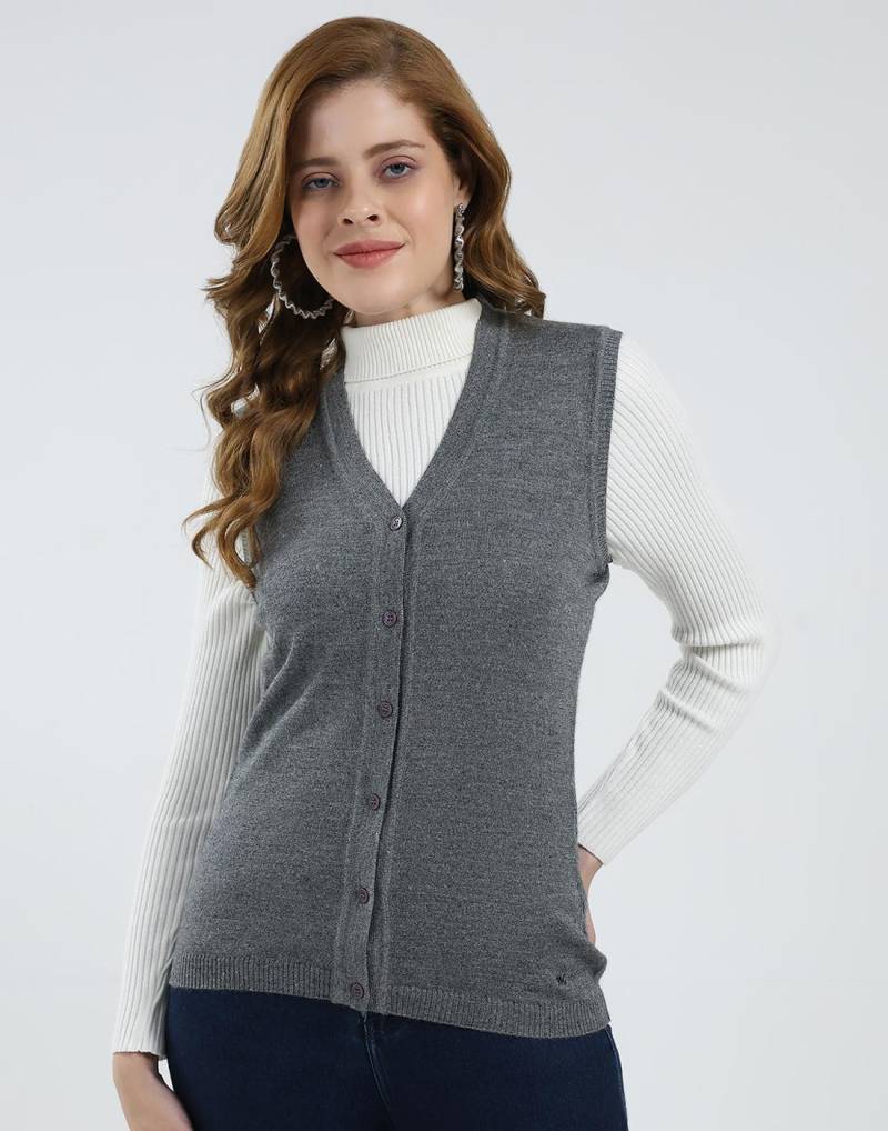 Monte Carlo Damen V-Ausschnitt Ärmelloser Cardigan L grau von Joom DACH