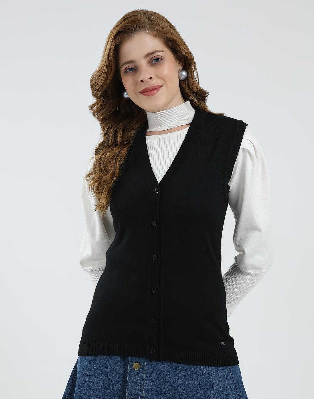 Monte Carlo Damen V-Ausschnitt Ärmelloser Cardigan L schwarz von Joom DACH