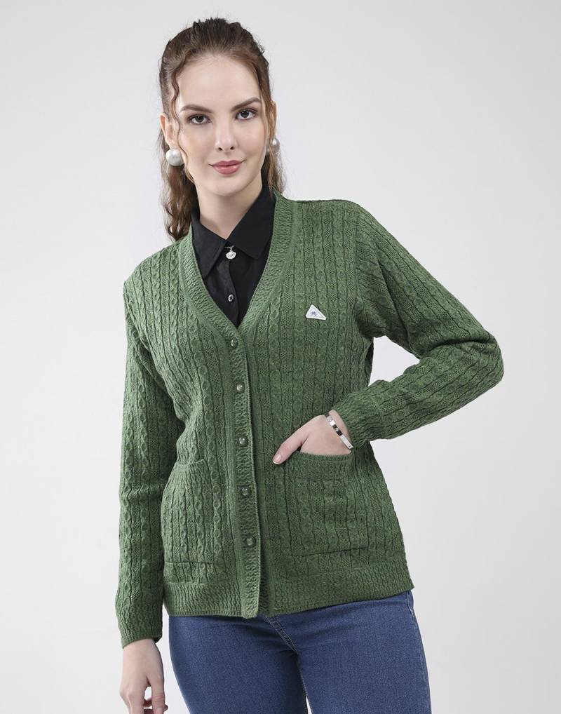 Monte Carlo Damen V-Ausschnitt Langarm Strickjacke 2XL grün von Joom DACH