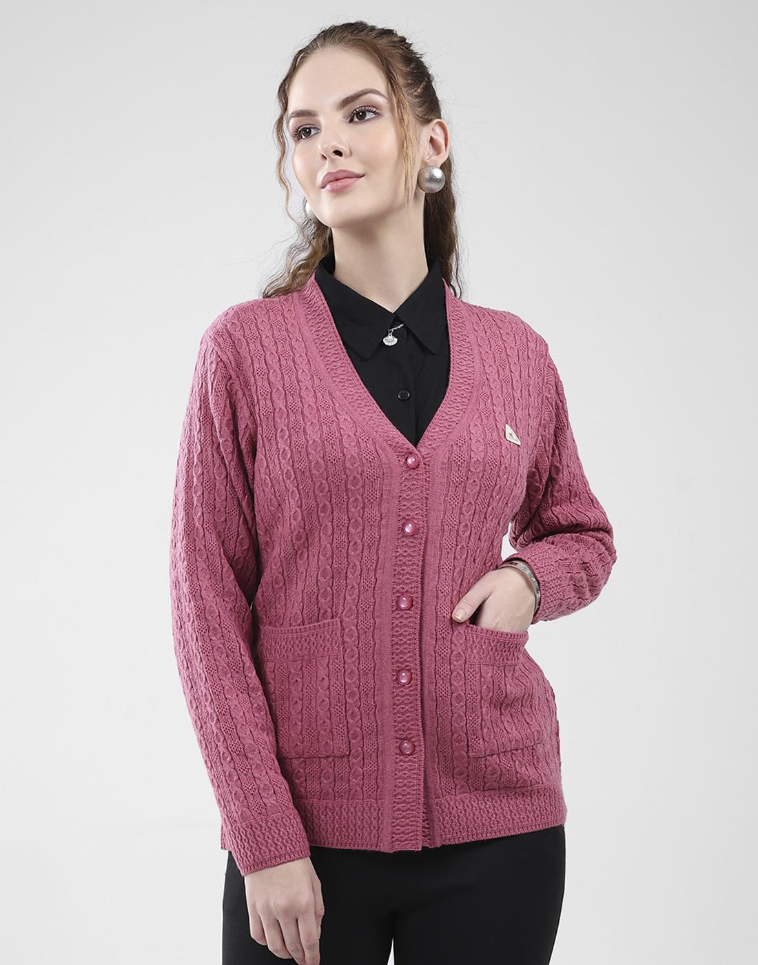 Monte Carlo Damen V-Ausschnitt Langarm Strickjacke 2XL rosa von Joom DACH