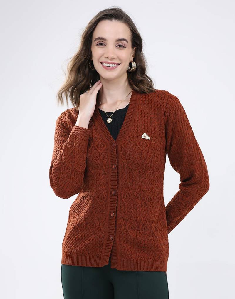 Monte Carlo Damen V-Ausschnitt Langarm Strickjacke 2XL rostbraun von Joom DACH