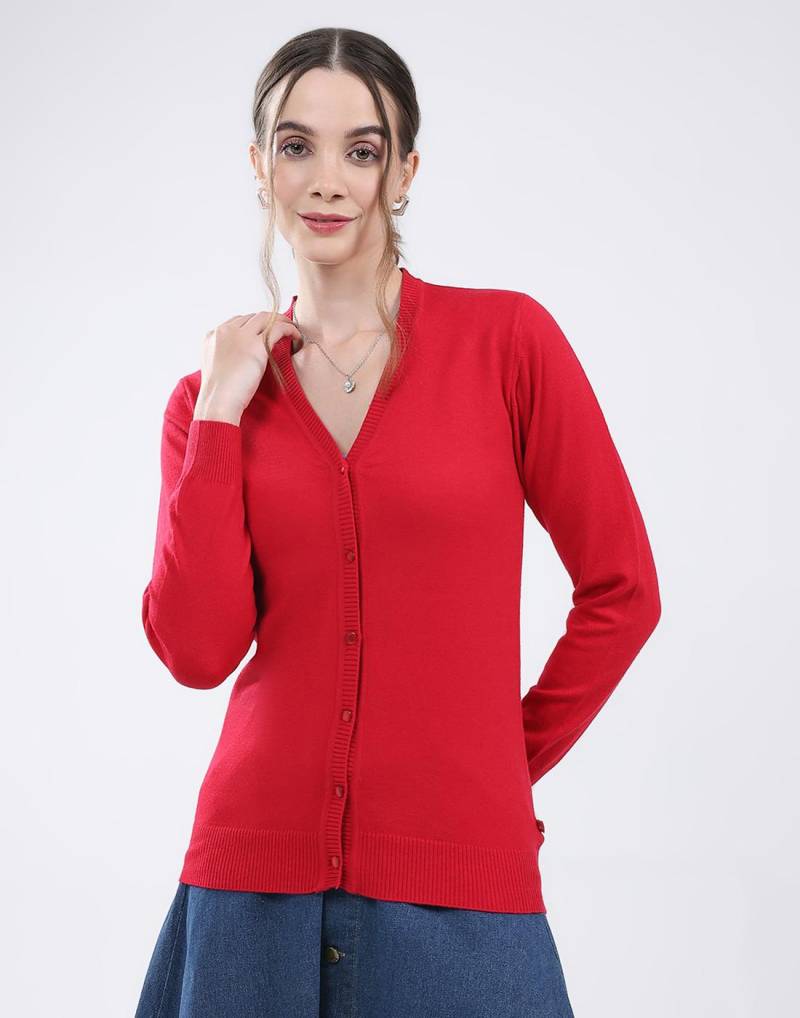 Monte Carlo Damen V-Ausschnitt Langarm Strickjacke 2XL rot von Joom DACH