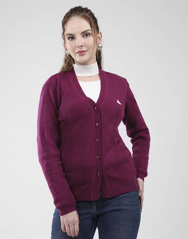 Monte Carlo Damen V-Ausschnitt Langarm Strickjacke 2XL violett von Joom DACH