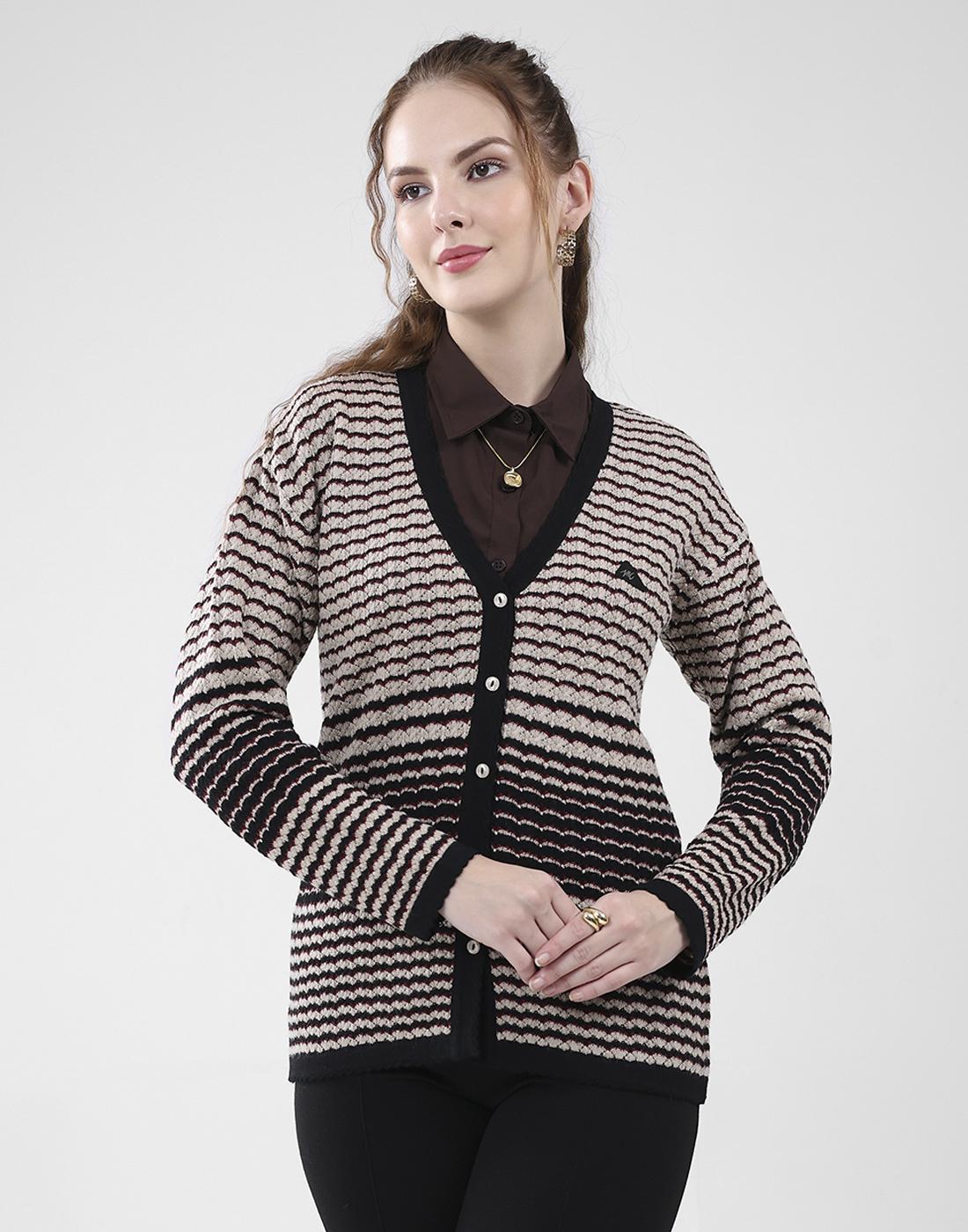 Monte Carlo Damen V-Ausschnitt Langarm Strickjacke L schwarz von Joom DACH