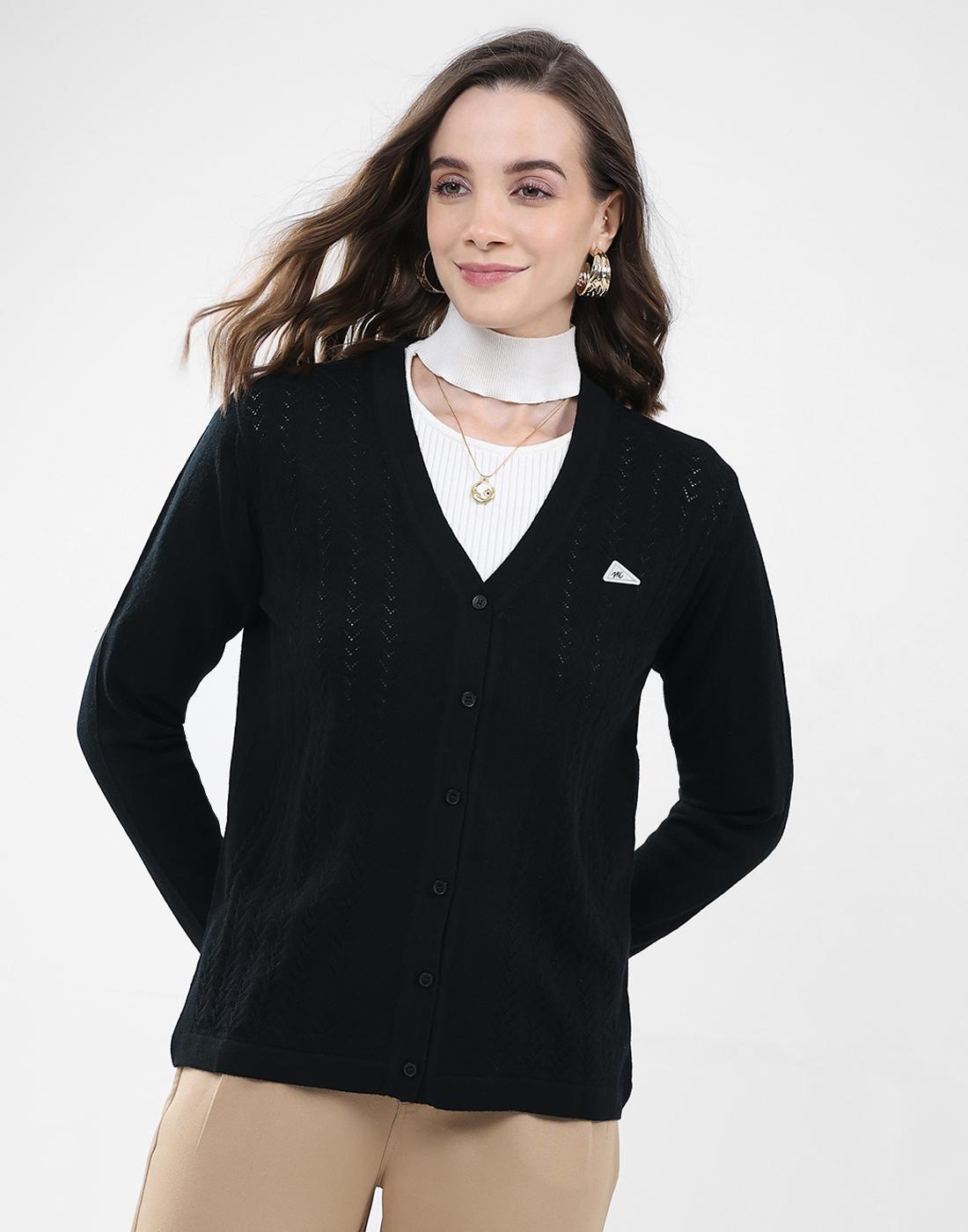 Monte Carlo Damen V-Ausschnitt Langarm Strickjacke L schwarz von Joom DACH