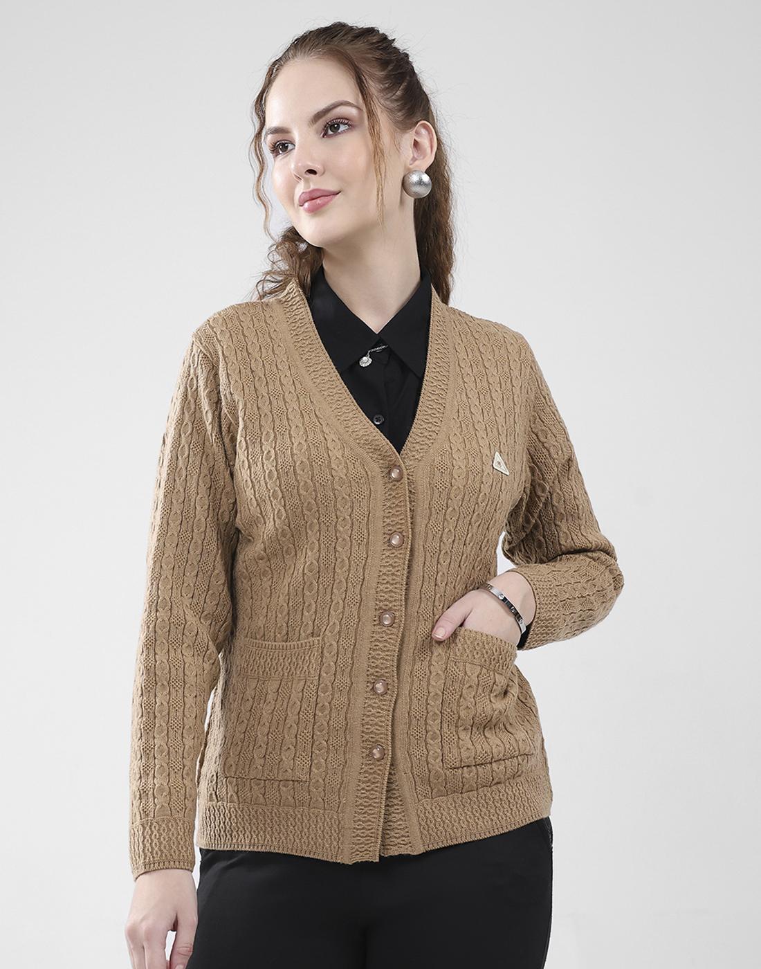Monte Carlo Damen V-Ausschnitt Langarm Strickjacke M braun von Joom DACH