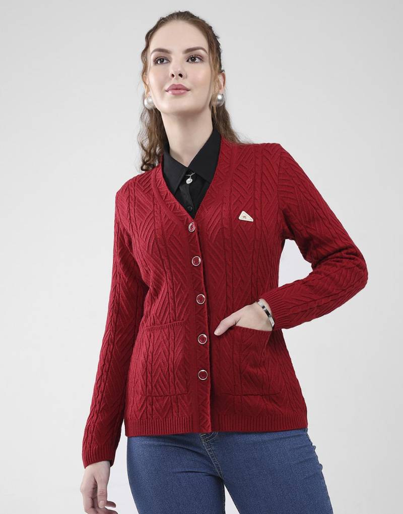 Monte Carlo Damen V-Ausschnitt Langarm Strickjacke M himbeere von Joom DACH