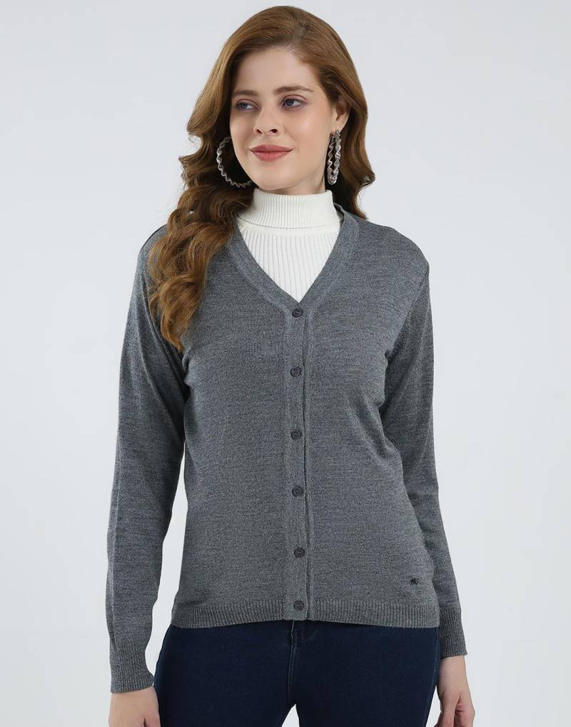 Monte Carlo Damen V-Ausschnitt Langarm Strickjacke XL grau von Joom DACH